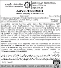 Sui Northern Gas Company Limited Lahore Tender Notice